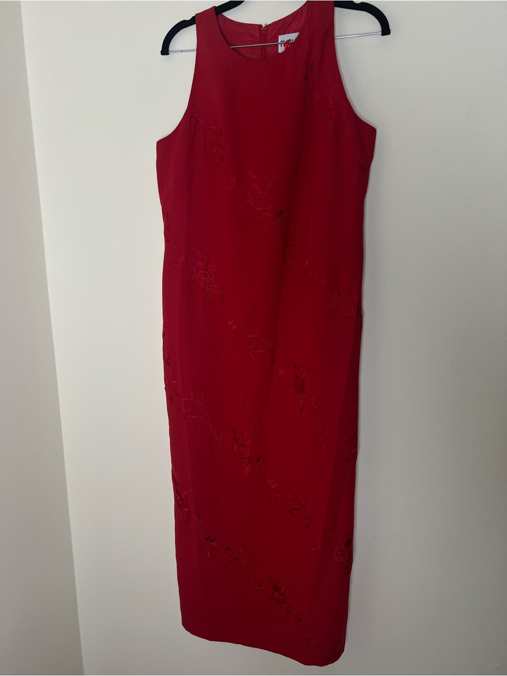 Vintage Y2K Plaza South Red Midi, Embroidered floral and buttons down back.